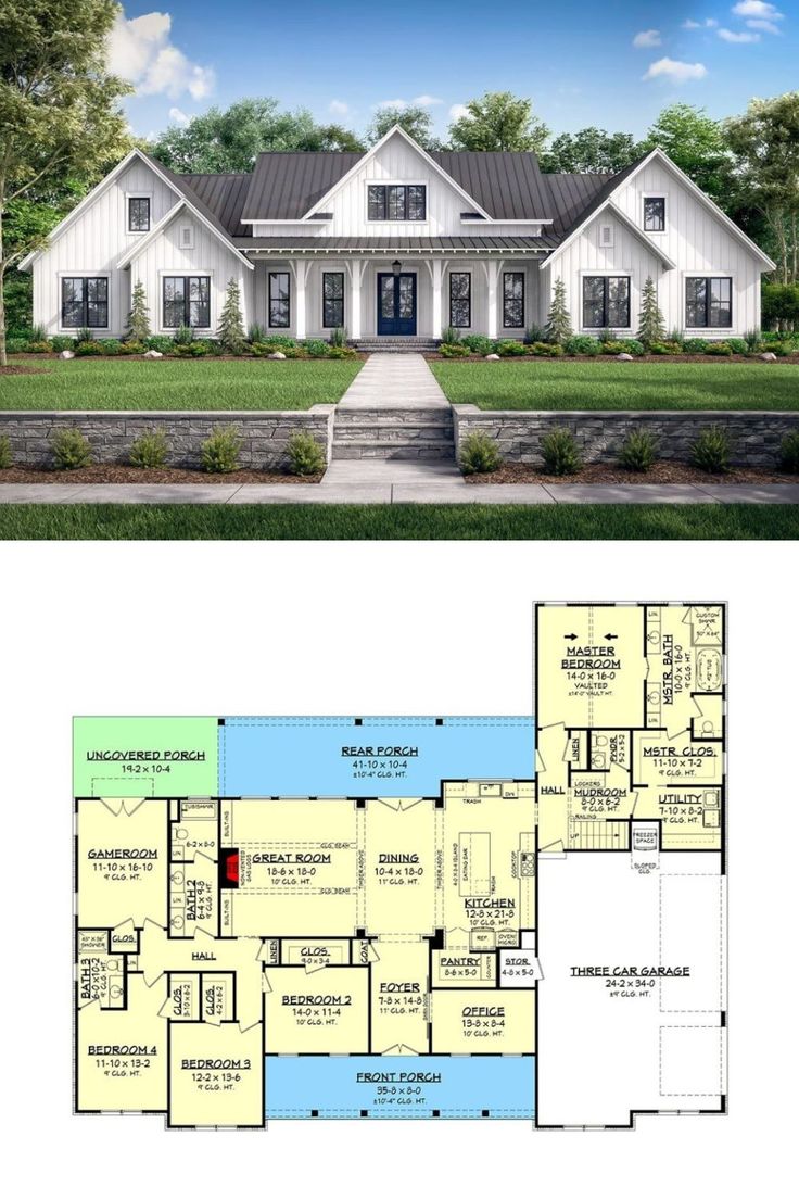 two story house plans with an open floor plan for the front and back of the house