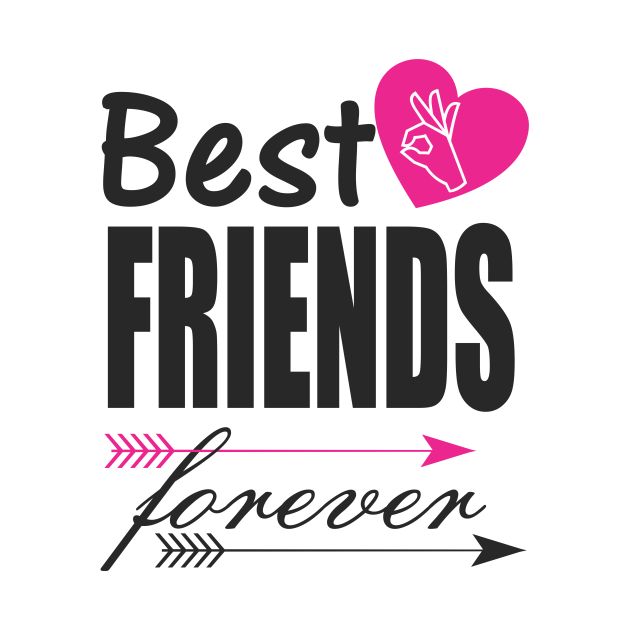 the words best friends are written in black and pink on a white background with an arrow