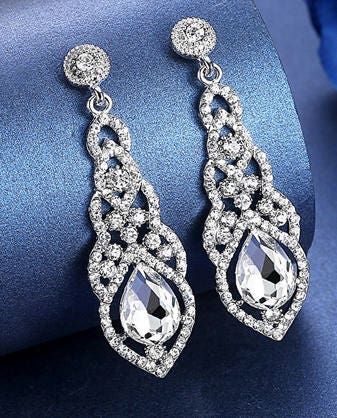 Water-Drop Crystal Drop Long Earrings Silver Elegant Bridal Wedding Gauges Plugs 8g 6g 4g 2g 3mm 4mm 5mm 6mm #plugs #gauges #FormalEarrings #PageantGauges #FormalGauges #PromGauges #WeddingGauges #PageantEarrings #WeddingEarrings #earrings Long Earrings Silver, Silver Wedding Anniversary Gift, Pageant Jewelry, Unique Dangle Earrings, November Birthstone Jewelry, Long Silver Earrings, Bridal Earrings Drop, Wedding Earrings Drop, Prom Earrings