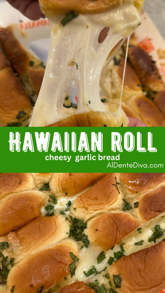 this hawaiian roll is cheesy garlic bread and it's loaded with cheese