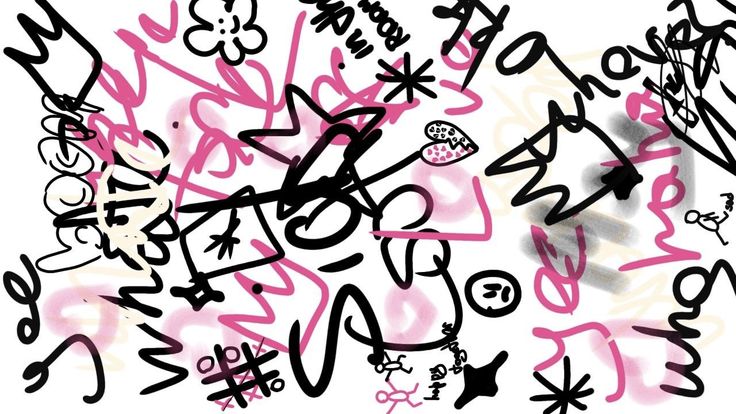 an image of graffiti written on the wall in pink and black colors with white background