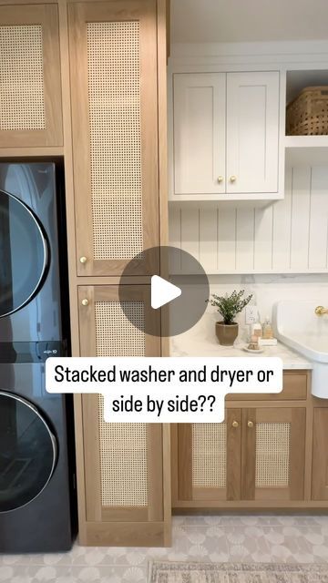 a washer and dryer sitting in a kitchen next to each other with the caption stacked washer and dryer on side by side?