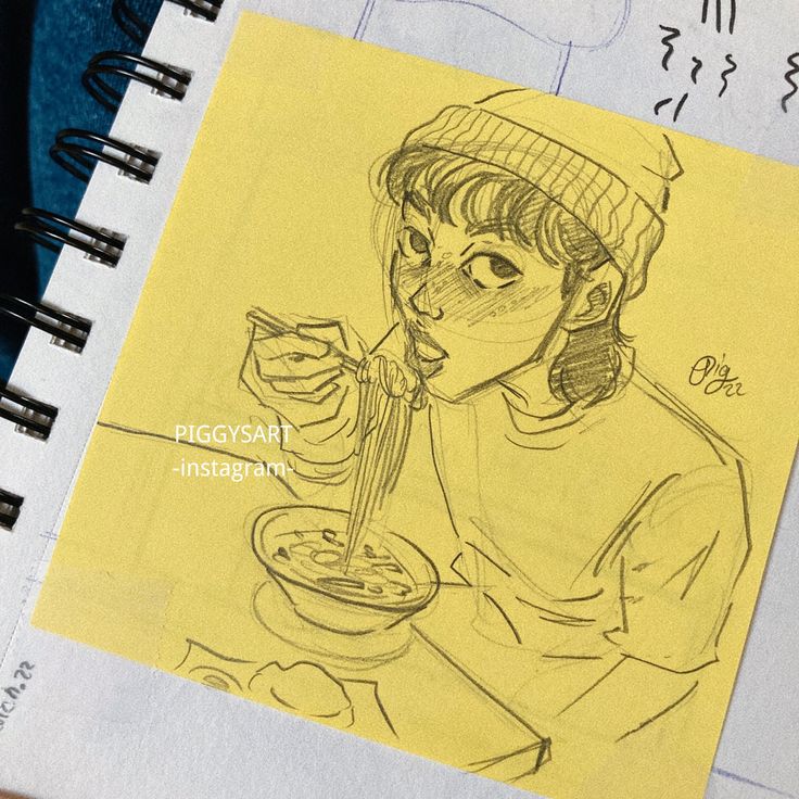 Food eat asian aesthetic eating food noodles perspective ulzang fashion art portrait how to draw, how to sketch, make art, artstyle, cartoon , animation , sketch , sketchbook, illustration, artistic, color art cute Soup Drawing, Sketchbook Animation, Art Cartoon Drawing, Noodles Asian, Post It Art, Yellow Sticky Notes, Doodle Pencil, Eating Noodles, Food Korean