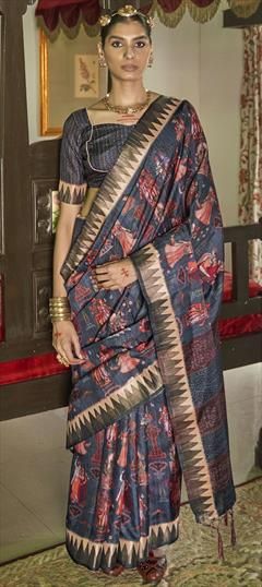 Blue color Saree in Banarasi Silk fabric with Weaving work Sari Fabric Floral Stripe Brocade, Blue Color Saree, Traditional Saree, Traditional Sarees, Blouse Length, Petticoat, Blue Fashion, Silk Fabric, Weaving