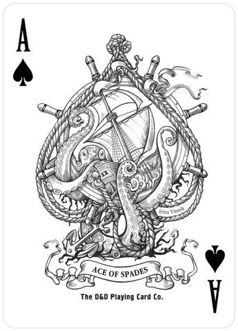 an octopus with a ship on it's back and two swords in its mouth