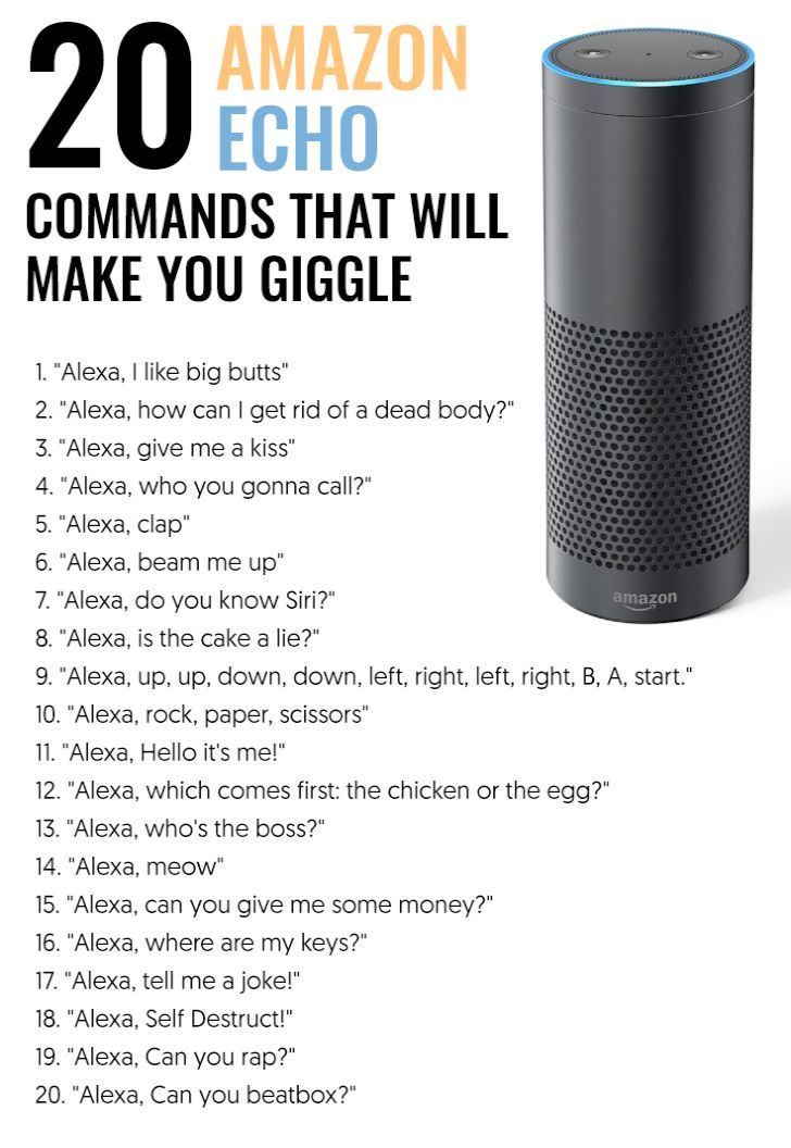 an amazon echo ad with the caption'20 commands that will make you giggle '