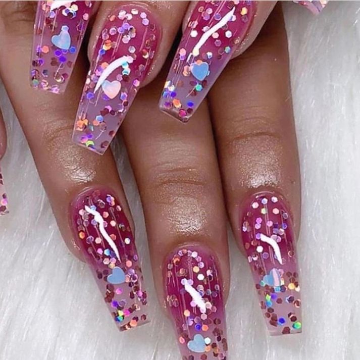 +10 Top Heart Glitter Nails Nail Disain, Ratchet Nails, Coffin Nails Designs Summer, Vday Nails, Encapsulated Nails, Valentine Nails, Rose Gold Nails, Nail Photos, Pink Acrylics