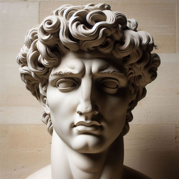 a statue of a man's head with curly hair