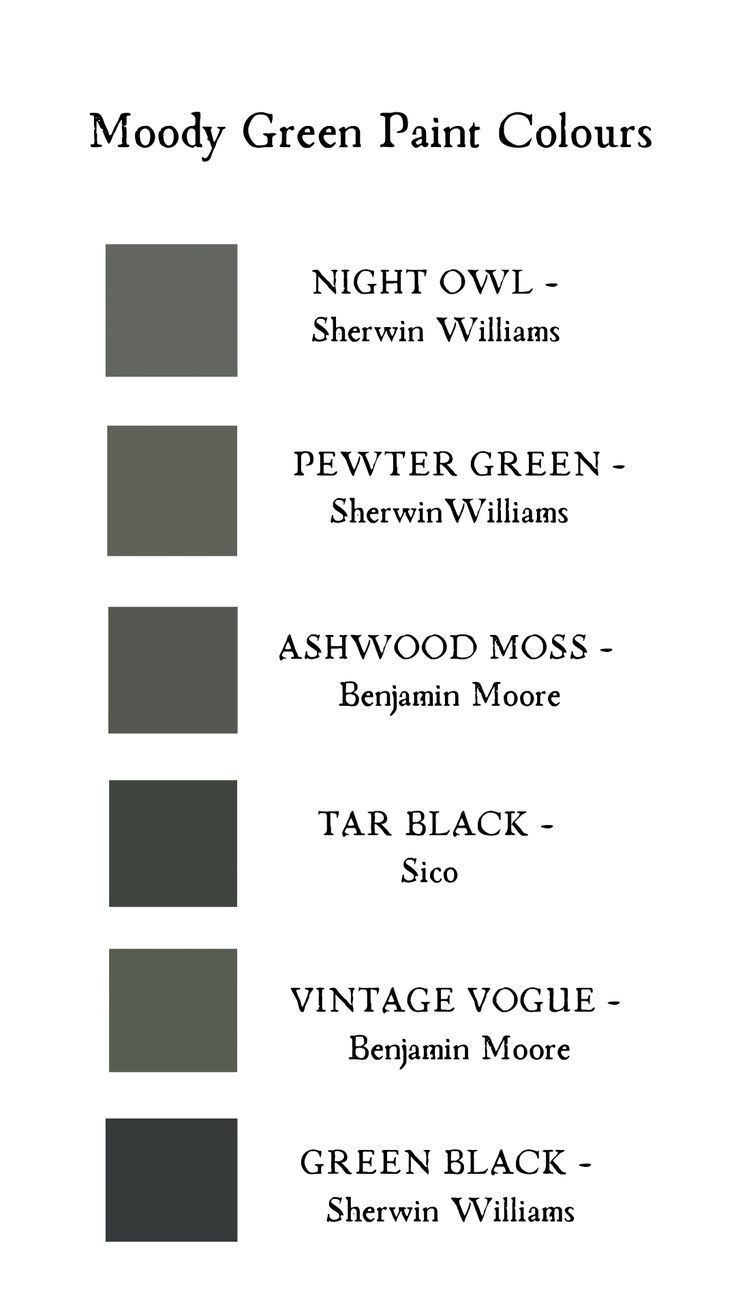 the color scheme for mood green paint colors, including black and white with different shades