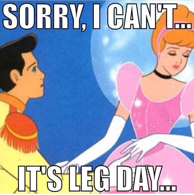 an animated image of a man and woman with text saying sorry i can't it's leg day