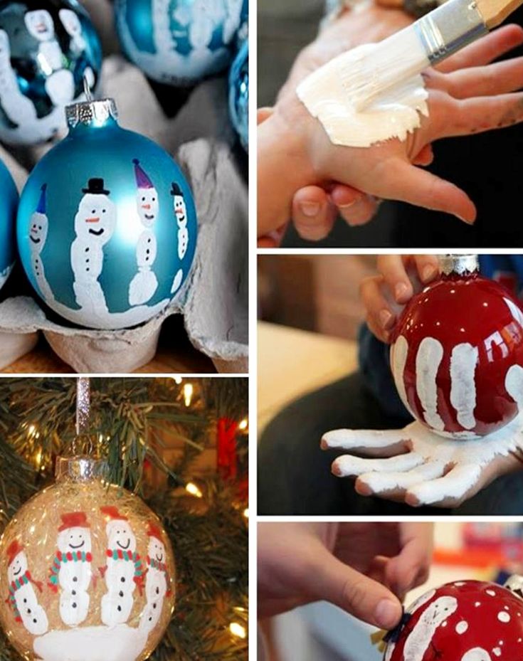 christmas ornaments with snowmen painted on them are shown in four different pictures, including one being an ornament