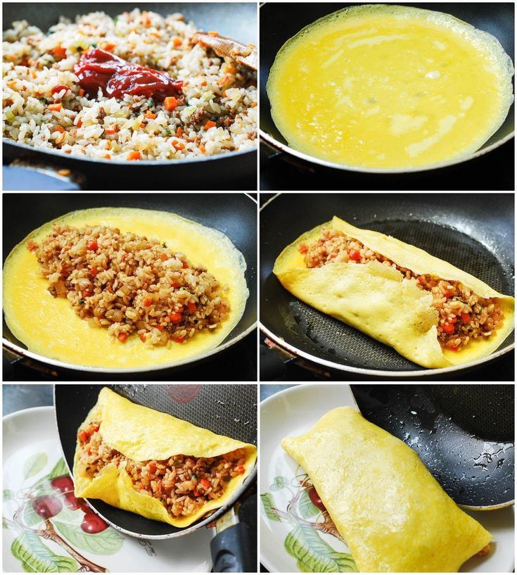 the steps to make an omelet with meat and vegetables