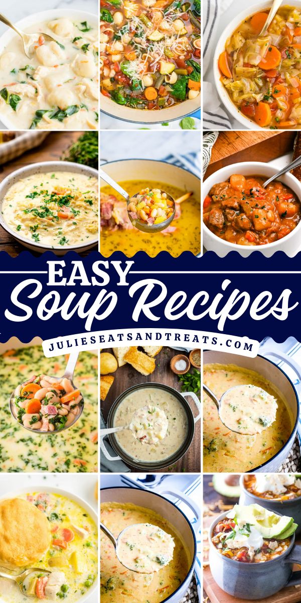 It’s winter and you need to warm up with a big bowl of soup for lunch and dinner! These soup recipes are easy, delicious and hearty. You’ll find over 40 easy soup recipes that the entire family will love. Soup Bowl Recipes, Easy To Swallow Soups, Simple Soups Recipes, Soup Recipes Easy Quick, Easy Soup For A Crowd, Easy Hearty Soup Recipes, Filling Soup Recipes, Texas Cuisine, Homemade Soup Recipes