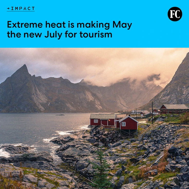 the cover of an article about extreme heat is making may the new july for tourism