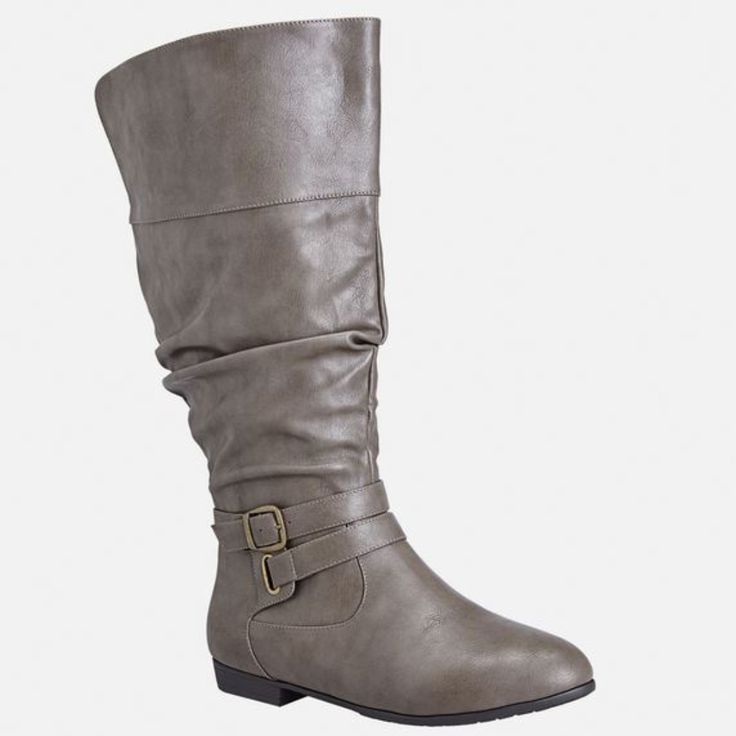 Cole Ruched Taupe Grey Extended Calf Boots - Size 8w From The Cloudwalkers Collection. Wide Width Boot. Tall, Faux Leather Boot. Ruched Shaft. Wrapped Buckle At The Ankle. Inside Zip Closure. Stretch Goring Panel For Added Comfort. Cushioned Insole; Non-Slip Outsole. Man Made Materials. Imported. Approx. 18 Inch Circumference. Approx. 3/4 Inch Stacked Heel. Extended Calf Boots, Wide Width Boots, Taupe Grey, Faux Leather Boots, Buckle Boots, Leather Boot, Calf Boots, Stacked Heel, Biker Boot