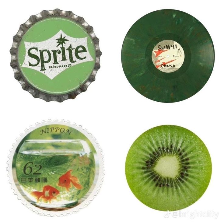 four different types of soda bottle caps with fish in them