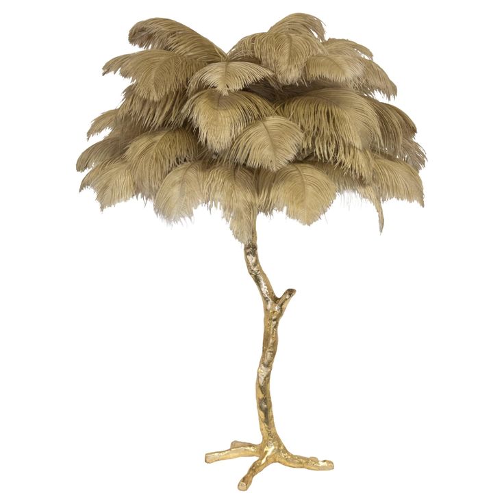 an ostrich tree is shown on a white background with gold colored branches and leaves