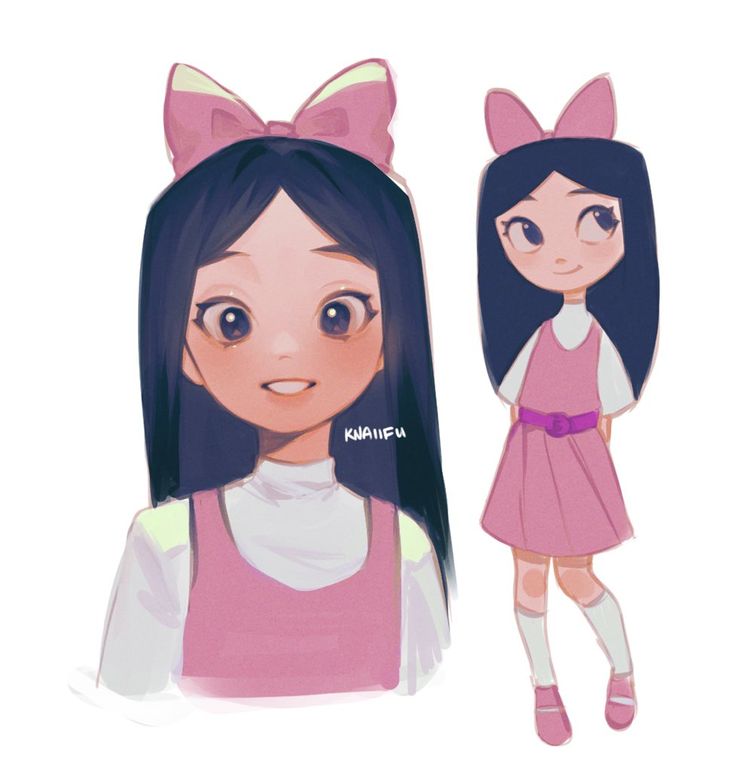 a girl with long black hair wearing a pink dress and cat ears on her head