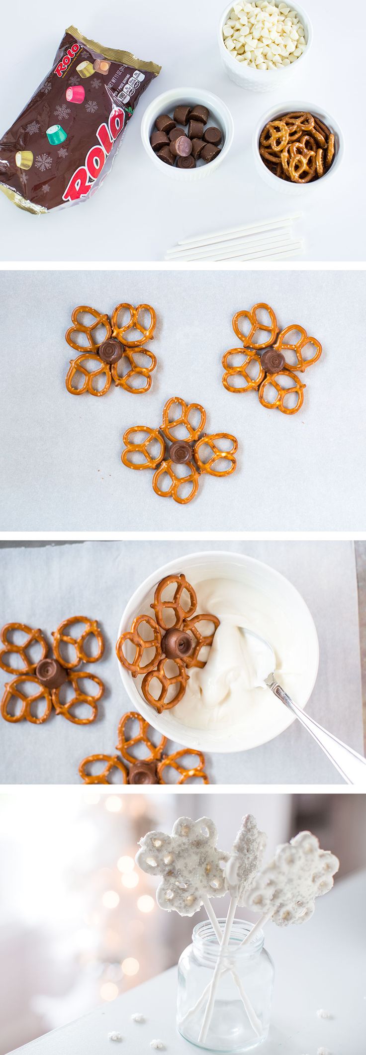 there are several different types of pretzels in bowls and on the table with candy