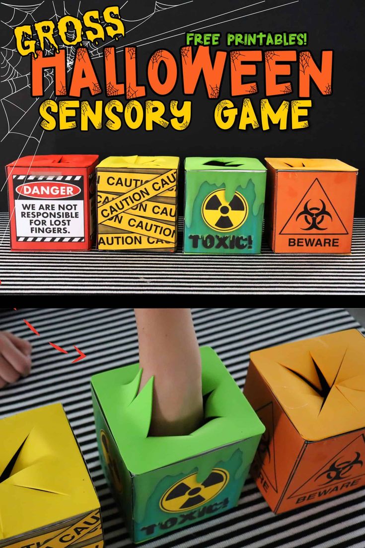 Halloween Blind Box Game, Halloween School Carnival Games, Halloween Stick Your Hand In Game, Halloween Party Carnival Games, Fall Party Activities For Kids School, Fall Class Party Decorations, Fall Fest Carnival Games, Mystery Sensory Boxes Halloween, Halloween Games Touch And Feel