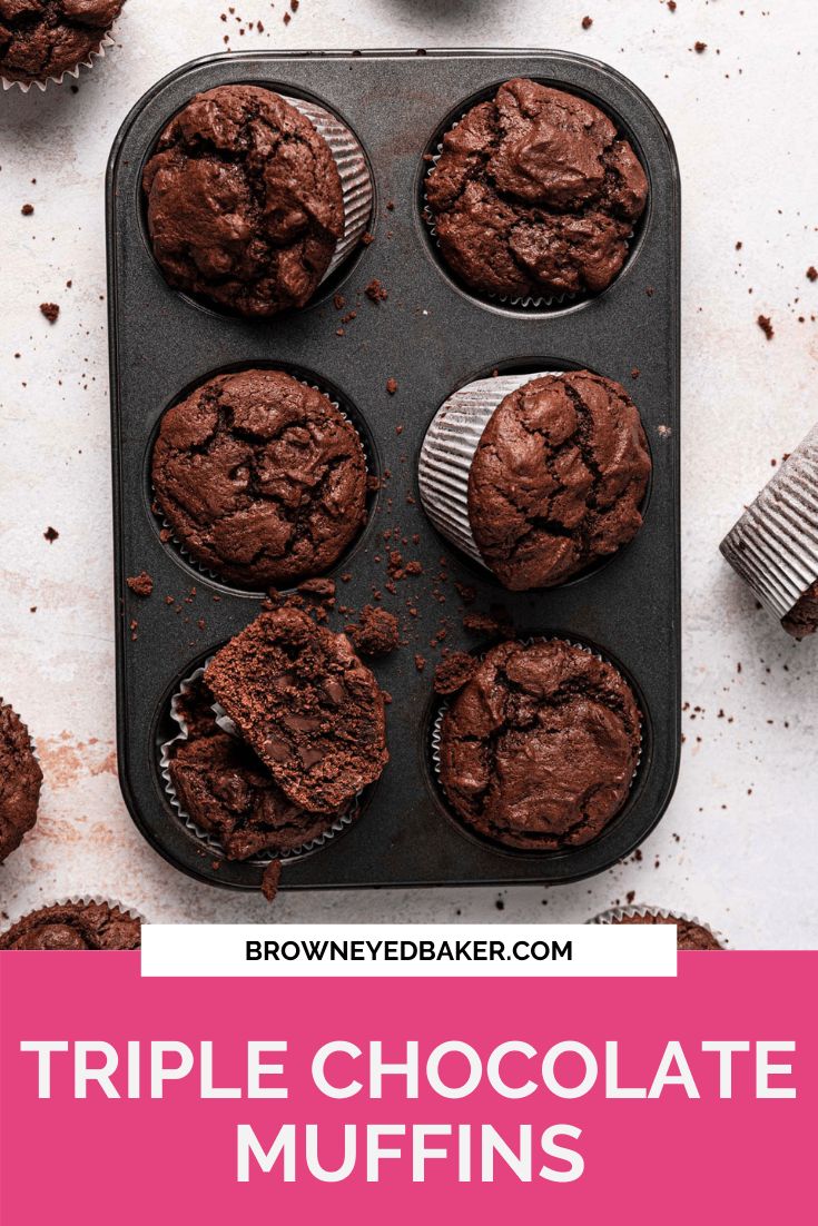 triple chocolate muffins with text overlay