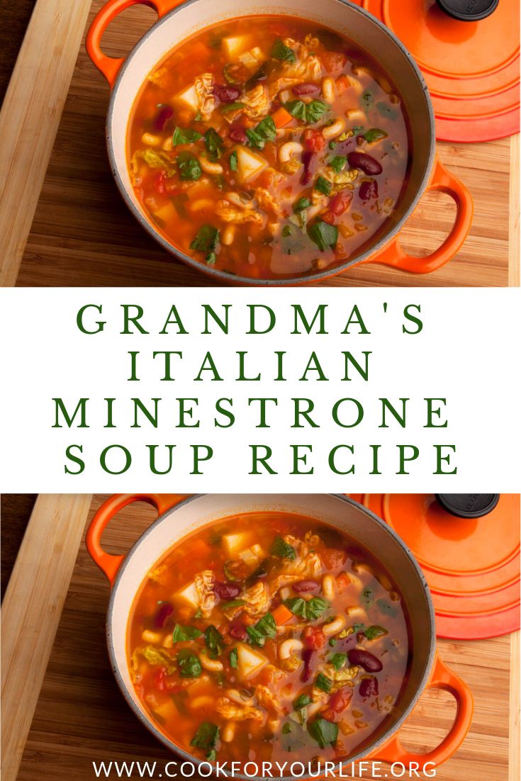 two pictures with the words grandma's italian minestrone soup recipe on them