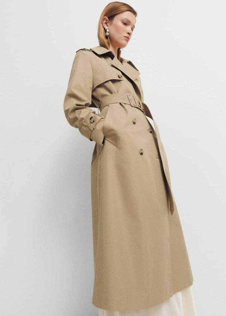 Double-breasted cotton trench coat -  Women | Mango USA Mode Over 50, Workwear Capsule, Trench Beige, Fall Workwear, Contemporary Wardrobe, Classic Trench Coat, Double Breasted Trench Coat, Fall Capsule Wardrobe, Belted Trench Coat