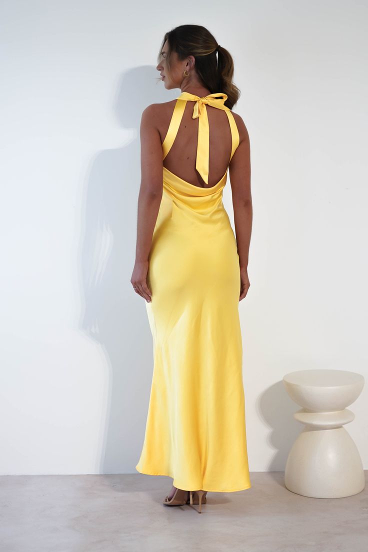 Highlights Stunning halterneck maxi dress Gorgeous open-back detail Thick satin material Also available in Oyster & Sage Green. Sizing The model is 5'10 and wears UK size 8 / S / US size 4 Fit & Fabric Made from 98% Polyester & 2% Spandex True to size Adjustable drawstrings Double lined Length from top of neck to hem: 155cm Stretch: 5/10 Perfect for Bridesmaids Graduations Wedding Guests Green Satin Dress, Yellow Maxi Dress, Red Carpet Gowns, June Wedding, Satin Maxi, Satin Maxi Dress, Maxi Dress Green, Wedding Guests, Satin Material