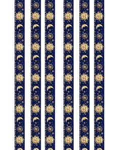 four blue and gold sun and moon patterned pencils