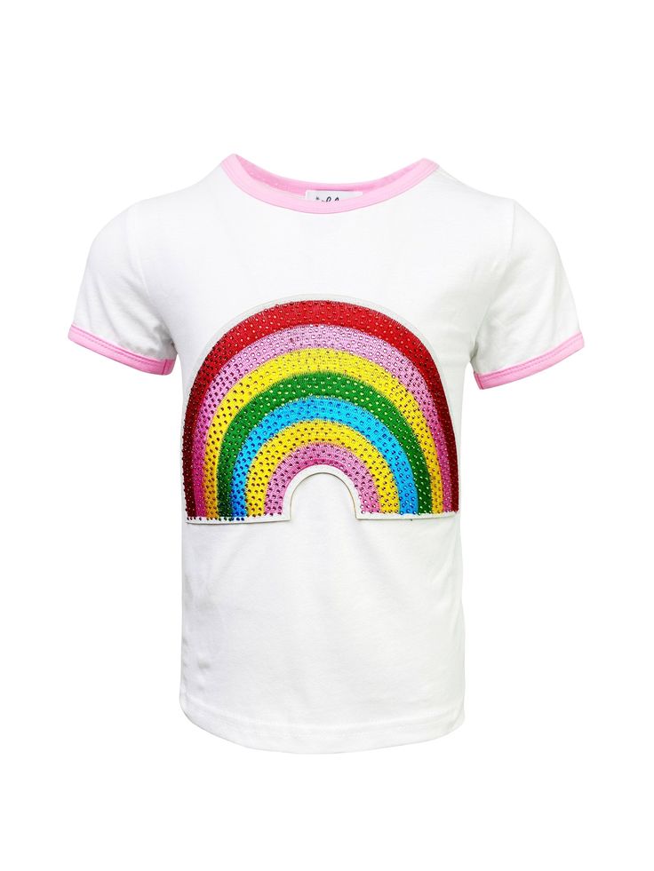 Description: Bright and cheerful T-shirt featuring a crystal rainbow patch for a dazzling touch. Designed with a comfortable crew neckline and short sleeves for everyday wear. Available in fun, vibrant color options to brighten any outfit. Material & Care: Crafted from a soft and breathable cotton blend, ensuring all-day comfort. Machine wash cold with like colors, tumble dry low. Do not iron directly on the crystal patch. Teddy Bear Pants, Rainbow Patch, Rainbow Purses, Happy Rainbow, Unicorn Hoodie, Colorful Crystals, Hip Kids, Crystal Rainbow, Rainbow Shirt