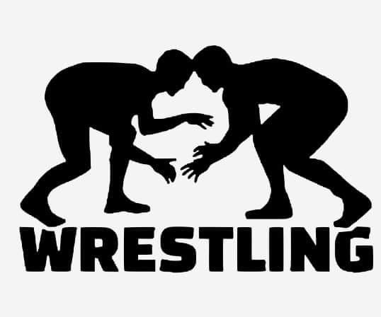 two men wrestling with the words wrestling in black and white on a light gray background