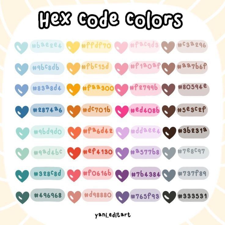 hearts with the words hex code colors