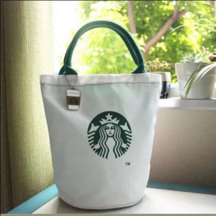 New Starbucks Tote Bags ,Measures 11x11.5inch Canvas Material With Plastic Linings Great Quality,Well Made Colorwhite White Double Handle Box Bag For Gift, White Double Handle Box Bag Gift, White Canvas Bucket Bag For Errands, White Canvas Tote Bag With Top Carry Handle, White Bucket Canvas Bag With Removable Pouch, White Bucket Box Bag For Travel, Bucket Canvas Bag For Errands, Large Capacity Bucket Canvas Bag For Errands, Large Capacity Canvas Bucket Bag For Errands