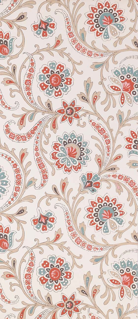 an old wallpaper with red and blue flowers on it