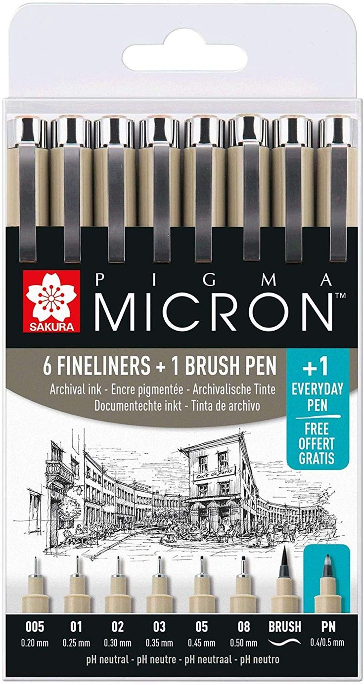 6 fineliners and 1 brush pen in each pack, including one black eraser