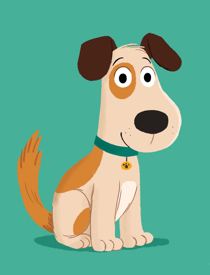 a cartoon dog sitting on top of a green background