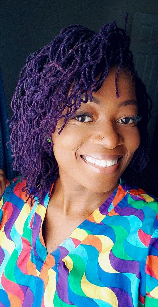 Purple Microlocs, Loc Color Ideas Black Women Ombre, Purple Sisterlocks, Dark Purple Locs, Purple Locs Black Women, Mulberry Hair Color, Locs Colors, Purple Locs, Interlocking Locs