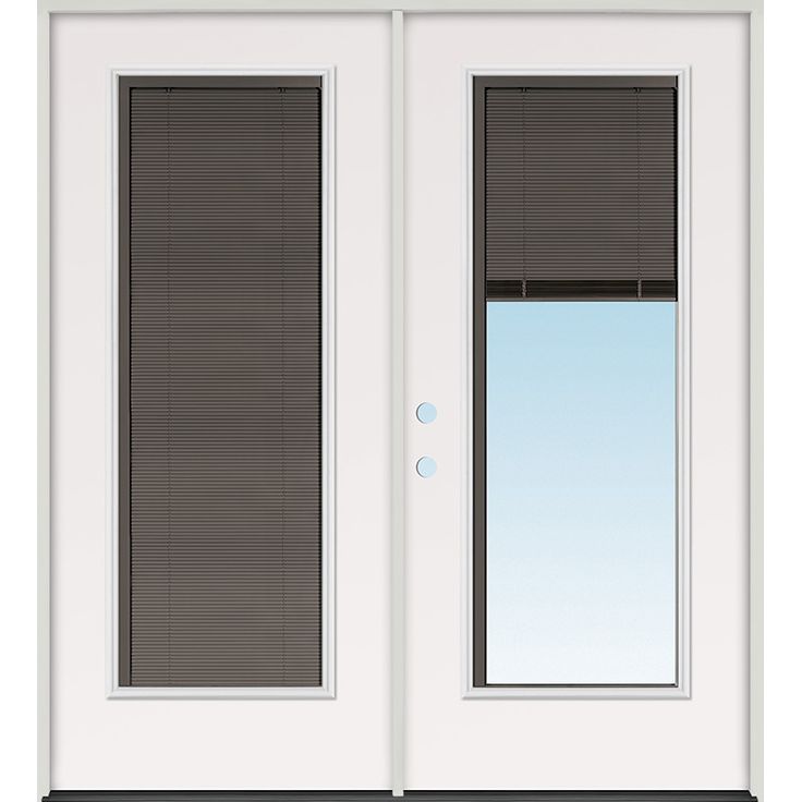 a white double door with blinds on it