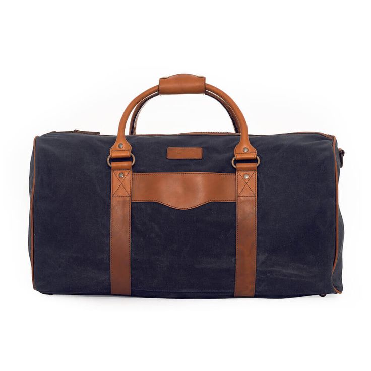 Campaign Waxed Canvas Medium Field Duffle Bag-Bags > Duffle Bag > Waxed Canvas-Hickory-Navy-Mission Mercantile Leather Goods Classic Rectangular Weekender Bag In Waxed Canvas, Classic Rectangular Waxed Canvas Travel Bag, Classic Waxed Canvas Weekender Bag For Everyday Use, Classic Waxed Canvas Bag With Leather Backing, Classic Rectangular Travel Bag With Waxed Finish, Classic Waxed Canvas Travel Bag For Everyday Use, Classic Waxed Canvas Travel Bag With Leather Handles, Classic Waxed Finish Duffle Bag For Business, Classic Business Duffle Bag With Waxed Finish