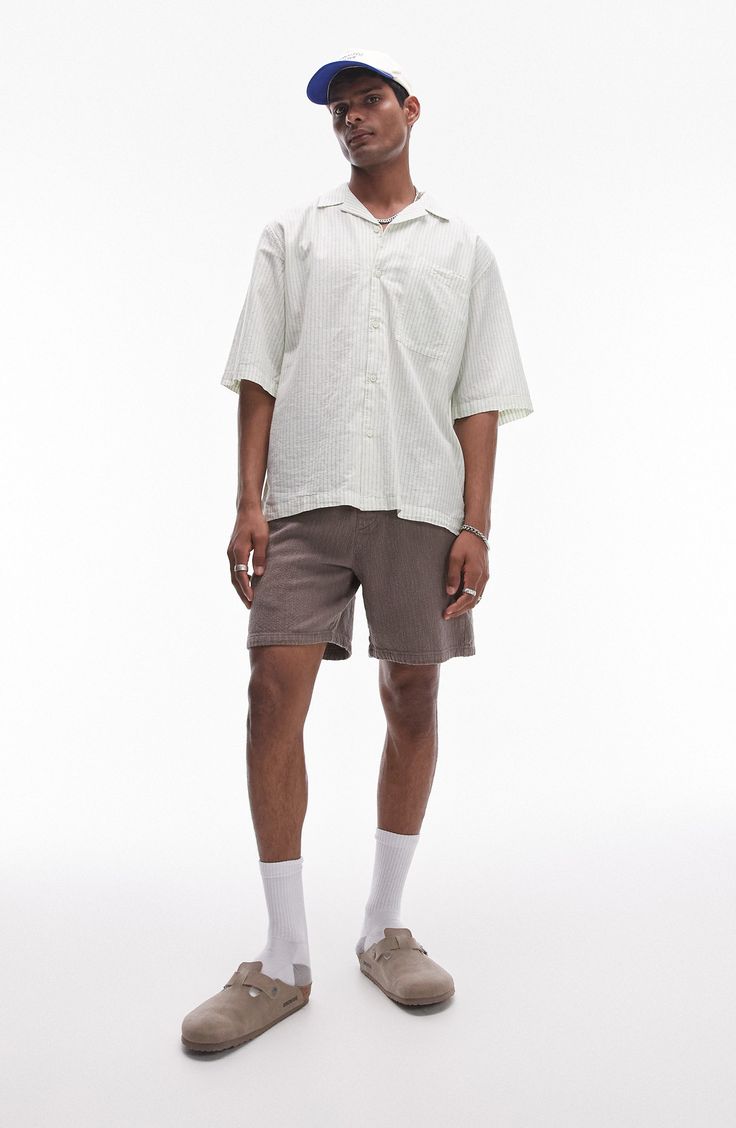 Roomy and relaxed, this camp shirt cut from lightweight cotton sports pale pinstripes and a casual, wear-everywhere vibe. 29" length; 46" chest (size Medium) Front button closure Notched collar Elbow-length sleeves Chest patch pocket 100% cotton Machine wash, line dry Imported Elbow Length Sleeve, Fabric Gift Bags, Camping Shirt, Cut Shirts, Nordstrom Store, Free Fabric, Anniversary Sale, Fabric Gifts, Patch Pocket