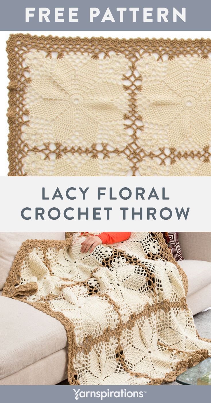 the lacy floral crochet throw is shown with text that reads, free pattern