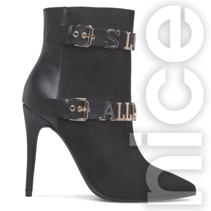 This Sexy Bootie Has A Lot To Say! Choose The Color And The Phrase That Speaks To You Most. For Us, They All Do So We Have One Of Each. Material: Faux-Suede/Leather. Imported. Color: Black Outside Heel Height: 4" Fit: True To Size. Shaft Height: 4.5" Closure: Functional Inner Zip Condition: Mint. Never Worn. Chic Ankle Strap Boots For Party, Chic Ankle Strap Heeled Boots For Night Out, Chic Heeled Boots With Ankle Strap For Night Out, Chic Ankle Strap Boots For Night Out, Steve Madden Heels, Shoe Dazzle, Shoes Heels Boots, Suede Leather, Bootie