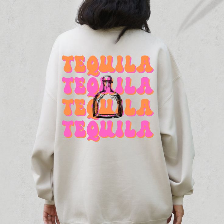 Tequila Sweatshirt- Unisex Ideal gift those tequila lovers and party people! Unisex heavy blend crewneck sweatshirt is pure comfort. Made from polyester and cotton. This combination helps to give a trendy and comfy look. The collar is ribbed knit, so it retains its shape even after washing. No itchy side seams. 50% cotton 50% polyester Medium-heavy fabric Loose fit Sewn-in label Runs true to size ... Tequila sweatshirt, Alcohol sweatshirt, Funny sweatshirt, Alcohol gift, Tequila gift, Gift for t Gift Alcohol, Tequila Gift, Sweatshirt Preppy, Preppy Sweatshirts, Cute Shirt Designs, Bridesmaid Shirts, Party People, Bachelorette Party Shirts, Funny Sweatshirts