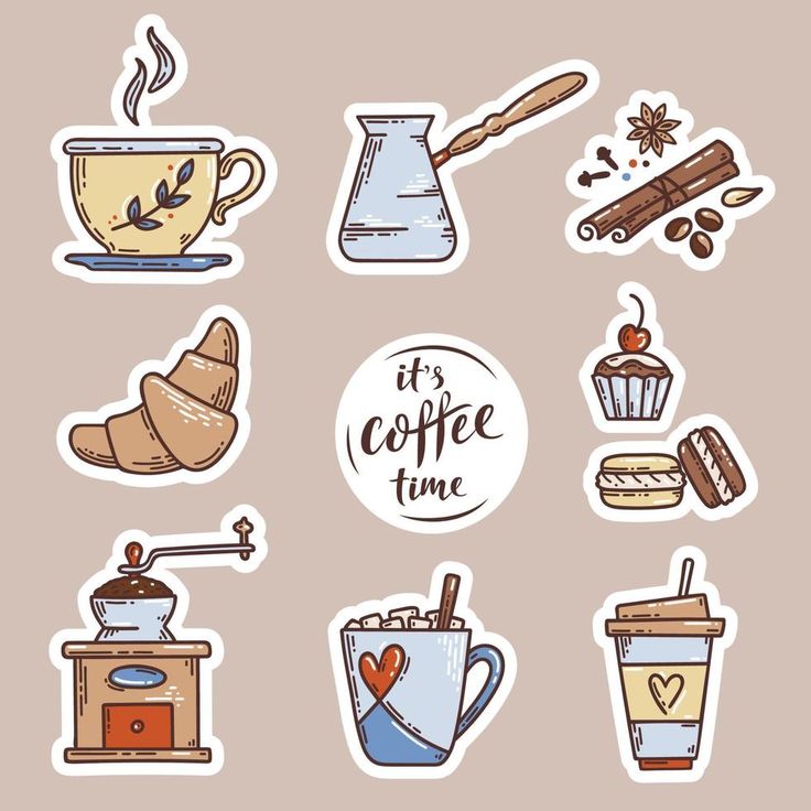 stickers with coffee related items