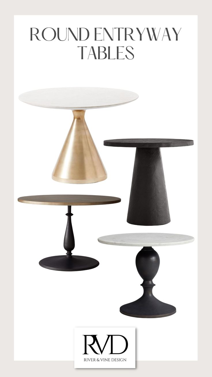 round tables with gold and black bases are featured in the ad for rdd furniture