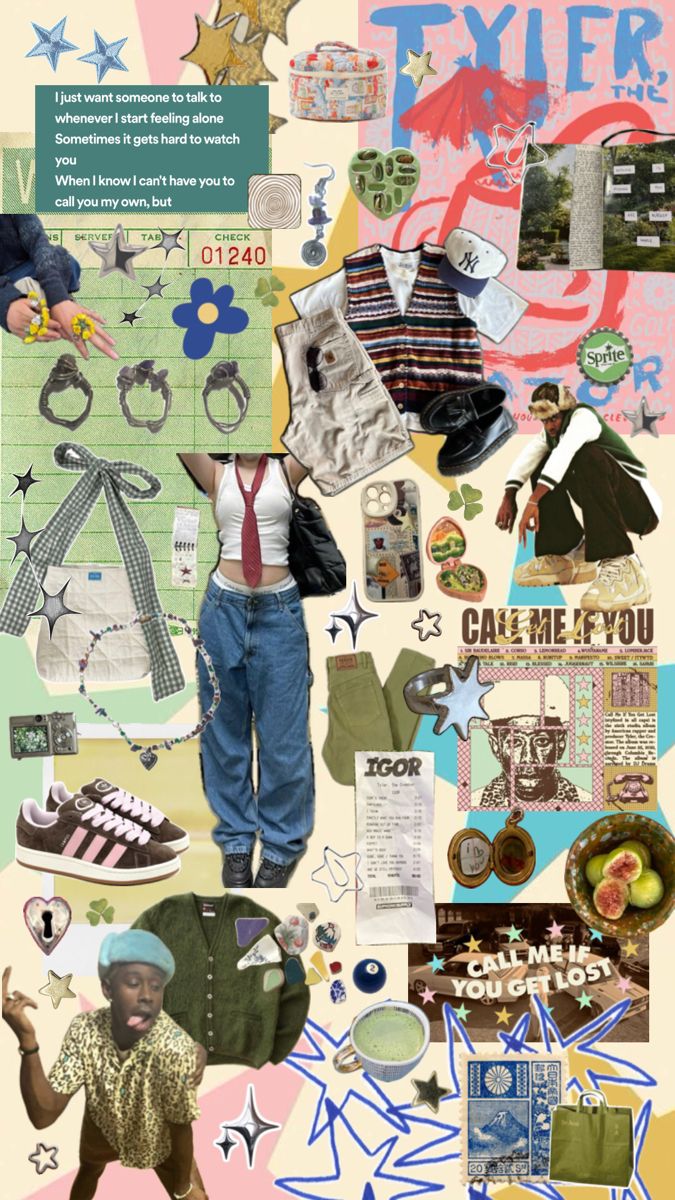 a collage of various items that include clothing, shoes and other things