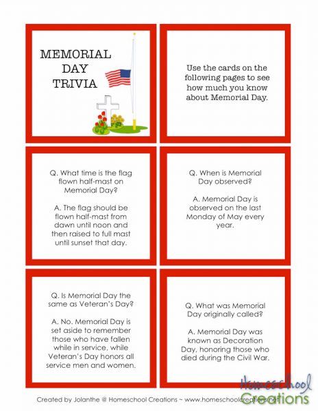 the memorial trivia is an easy and fun activity for kids to practice their memory skills