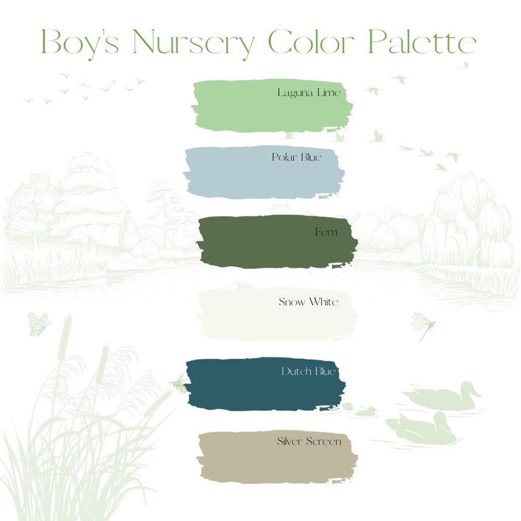 the colors of boys nursery color palettes are shown in green, blue, and white