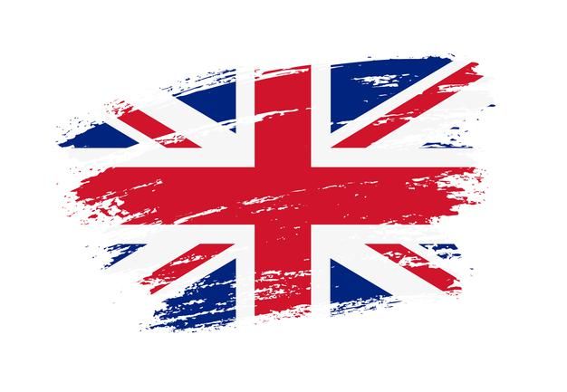 the british flag painted in grungy paint on a white background, with blue and red