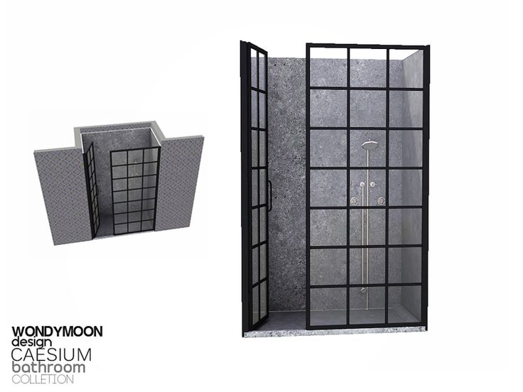 an image of a bathroom with gray tile and black metal fixtures on the shower wall